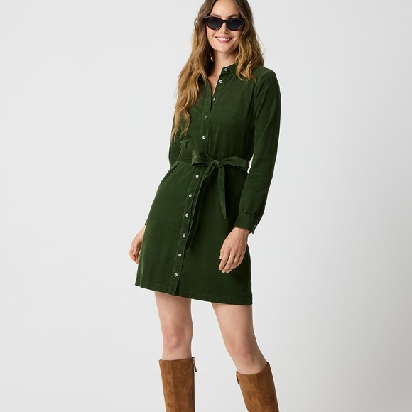 j crew corduroy dress green Women's Long-Sleeve Shirt-Dress (Pine, Size 6) J.Crew Factory Parc dress